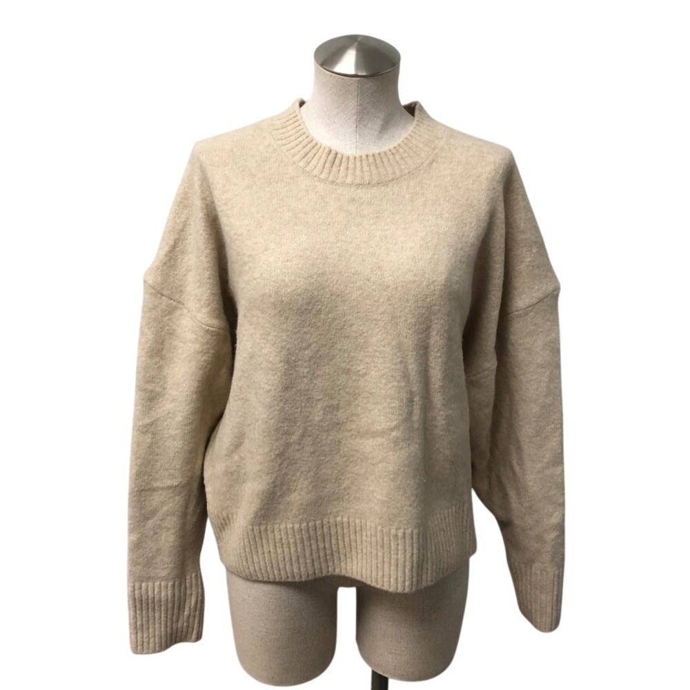 Zara Sweater Womens Medium Beige Crew Neck Relaxed Fit Knit Minimalist Classic